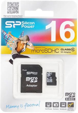 Карта памяти microSDHC Silicon Power 16 ГБ, Class 10, SP016GBSTH010V10-SP,  1 шт., переходник SD