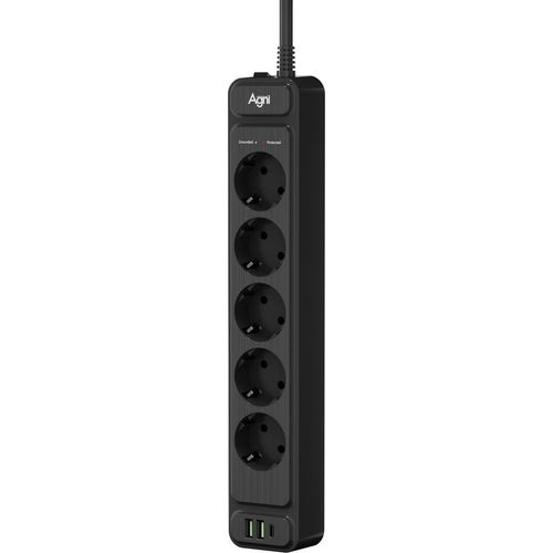 Сетевой фильтр AGNI TP-FS3U5E-PD, 5м, черный [tp-fs3u5e-pd-5m-black]