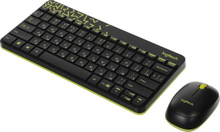 Комплект (клавиатура+мышь) Logitech MK240, USB, беспроводной, с гравировкой, черный и жёлтый [920-008198]