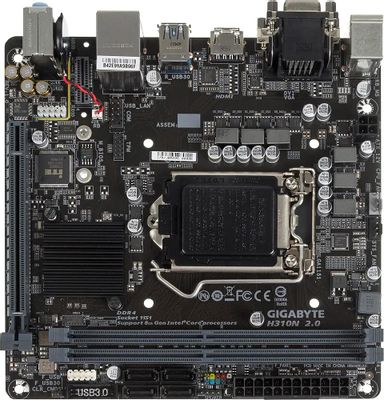 Материнская плата Gigabyte H310N 2.0, LGA 1151v2, Intel H310C, mini-ITX ...