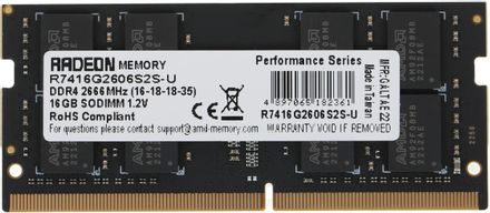 Оперативная память AMD Radeon R7 Performance Series R7416G2606S2S-U DDR4 - 1x 16ГБ 2666МГц, для ноутбуков (SO-DIMM), Ret