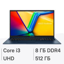 Изображение товара Ноутбук ASUS Vivobook 15 X1504VA-BQ2879 15.6", IPS, Intel Core i3 1315U 1.2ГГц, 6-ядерный, 8ГБ DDR4, 512ГБ SSD,  Intel UHD Graphics, без операционной системы, синий [90nb10j1-m03b10]