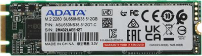 SSD накопитель A-Data Ultimate SU650 ASU650NS38-512GT-C 512ГБ, M.2 2280, SATA III,  M.2