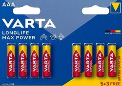 Изображение товара AAA Батарейка VARTA LongLife Max Power Alkaline LR03 BL5+3, 8 шт. Изображение товара AAA Батарейка VARTA LongLife Max Power Alkaline LR03 BL5+3, 8 шт.