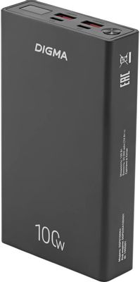 Внешний аккумулятор (Power Bank) Digma DGPD100WA, 20000мAч, черный ...