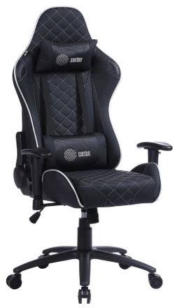 Кресло игровое Cactus Cs-Chr-030, экокожа, до 120кг, регулируемые 2D подлокотники,  черный/серебристый