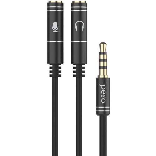 Переходник PERO AD-08, Jack 3.5 (m) — 2хJack 3.5 (f), 0.34м, черный [prad08msbk]