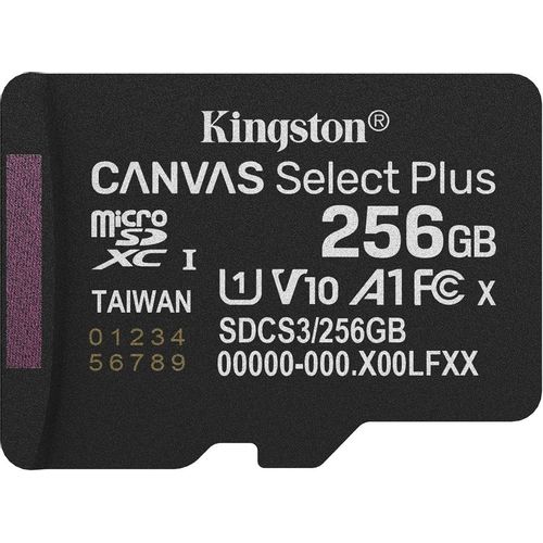 Карта памяти microSDXC UHS-I U1 Kingston Canvas Select Plus 256 ГБ, 150 МБ/с, Class 10, SDCS3/256GBSP, 1 шт., без адаптера