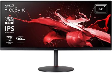 34" Монитор Acer Nitro XV340CKPbmiipphzx,  3440x1440,  IPS,  144Гц,  2хHDMI,  2хDP,  черный [um.cx0ee.p05]