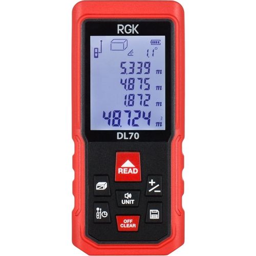 Лазерный дальномер RGK DL70, 2 класс лазера, 635нм, луч красный, с поверкой [755702]
