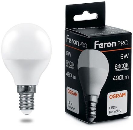 Упаковка ламп LED FERON E14,  шар, 6Вт, LB-1406, 10 шт. [38067-10]