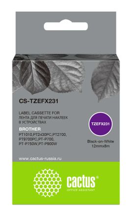 Картридж Cactus CS-TZEFX231, TZe-FX231, 12мм, черный шрифт, белый фон, 8м, CS-TZEFX231