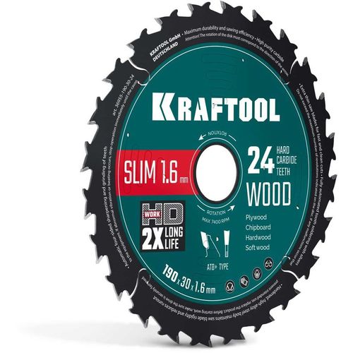 Пильный диск Kraftool 36955-190-30-24, 190мм, 30мм, по дереву