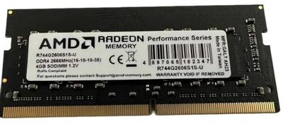 Оперативная память AMD Radeon R7 Performance Series R744G2606S1S-U DDR4 -  1x 4ГБ 2666МГц, для ноутбуков (SO-DIMM),  Ret