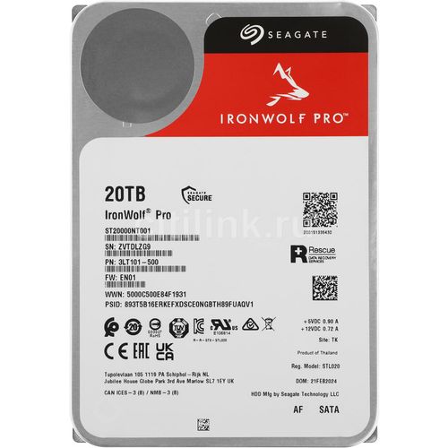 Жесткий диск Seagate Ironwolf Pro ST20000NT001, 20ТБ, HDD, SATA III, 3.5″, 7200об/мин