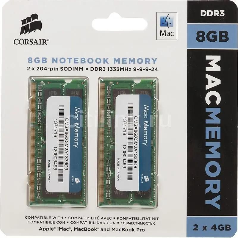 Corsair CMSA8GX3M2A1333C9 DDR3 2x 4 1333 SO DIMM Mac Memory Ret 644013