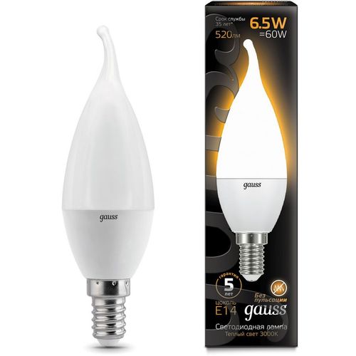 Упаковка ламп LED GAUSS E14, свеча, 6.5Вт, 10 шт. [104101107]