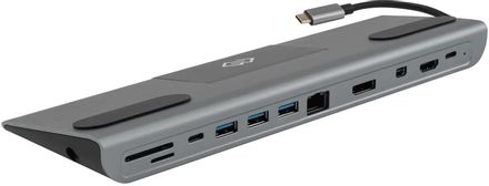 Стыковочная станция Digma DS-991, USB Type-C, 1хHDMI, 1хDP, 1хminiDP, 1хRJ-45, 1хUSB Type-C, 3хUSB 3.0, серый