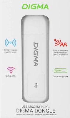 Модем Digma Dongle Wi-Fi DW1960 3G/4G, внешний, белый [dw1960wh ...