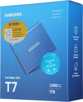 1ТБ Внешний диск SSD Samsung T7 MU-PC1T0H/WW, USB-C, запись