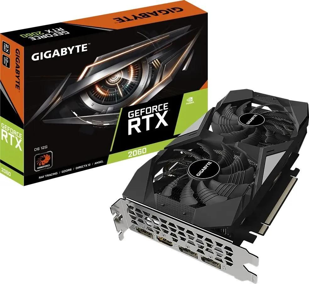 Видеокарта GIGABYTE NVIDIA GeForce RTX 2060 GV-N2060D6-12GD 12ГБ GDDR6, Ret  – купить в Ситилинк | 1655690