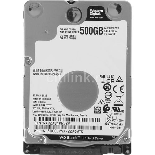 Жесткий диск WD Black WD5000LPSX, 500ГБ, HDD, SATA III, 2.5"