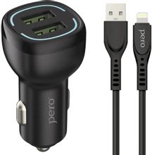 Изображение товара Автомобильное зарядное устройство PERO AC04 12 Вт 2xUSB-A 8-pin Lightning