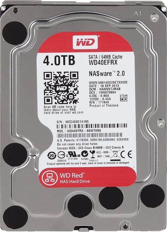 Жесткий диск WD Red WD40EFRX, 4ТБ, HDD, SATA III, 3.5