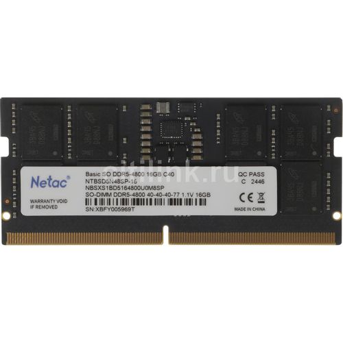 Оперативная память NETAC Basic NTBSD5N48SP-16 DDR5 — 1x 16ГБ 4800МГц, для ноутбуков (SO-DIMM), Ret, original