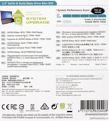 SSD накопитель Silicon Power Slim S55 SP480GBSS3S55S25 480ГБ, 2.5 ...
