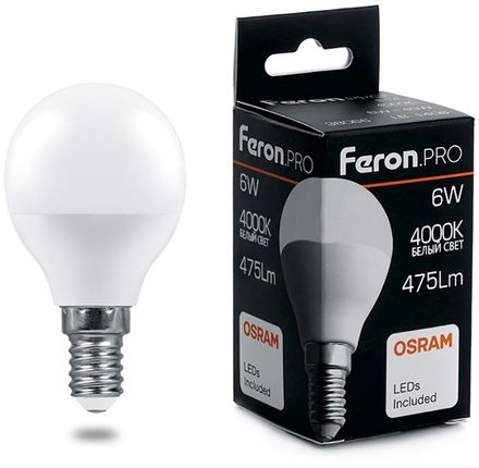 Упаковка ламп LED FERON E14,  шар, 6Вт, LB-1406, 10 шт. [38066-10]
