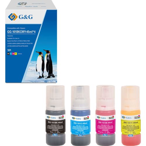 Чернила G&G GG-101BKCMY-45ml*4 101BKCMY, для Epson, 45мл, /пурпурный//
