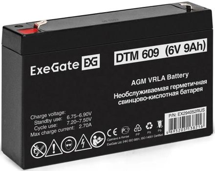 Аккумуляторная батарея EXEGATE EX294052 для ИБП,  6В,  9Ач [ex294052rus]