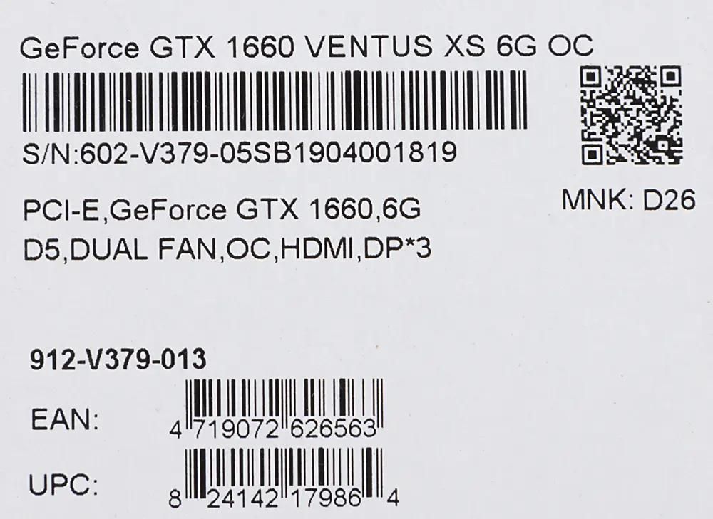 mSI NVIDIA GeForce GTX 1660 GTX 1660 VENTUS XS 6G OC 6 GDDR5 OC Ret 1133566