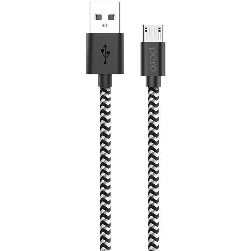 Кабель PERO DC-04, micro USB (m) - USB (m), серебристый / черный [prdc-04mu1msb]