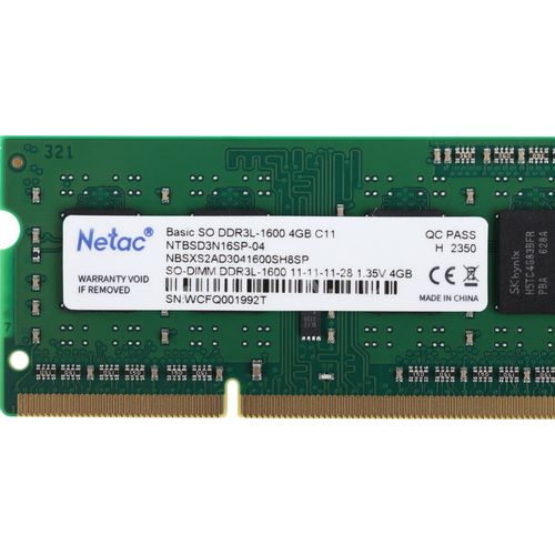 Оперативная память NETAC Basic NTBSD3N16SP-04 DDR3L - 1x 4ГБ 1600МГц, для ноутбуков (SO-DIMM), Ret
