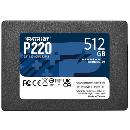 SSD накопитель Patriot P220 P220S512G25 512ГБ, 2.5", SATA III, SATA