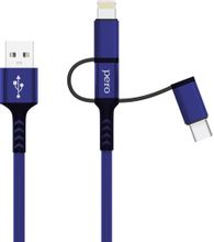Изображение товара Кабель PERO DC-06 Lightning USB Type-C micro USB 2м оплетка синий