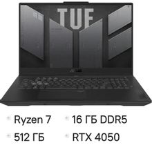 Изображение товара Ноутбук игровой ASUS TUF Gaming A16 FA607NUQ-RL024, 16", 2024, IPS, AMD Ryzen 7 170 3.2ГГц, 8-ядерный, 16ГБ DDR5, 512ГБ SSD,  NVIDIA GeForce  RTX 4050 для ноутбуков - 6 ГБ, TGP 140Вт,  без операционной системы,  серый [90nr0qf3-m001t0]