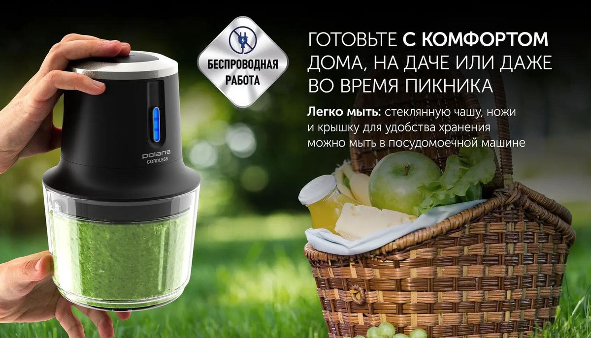 Измельчитель электрический Polaris PFC 0408 CordLess 0.5л. 400Вт черный –  купить в Ситилинк | 1903961