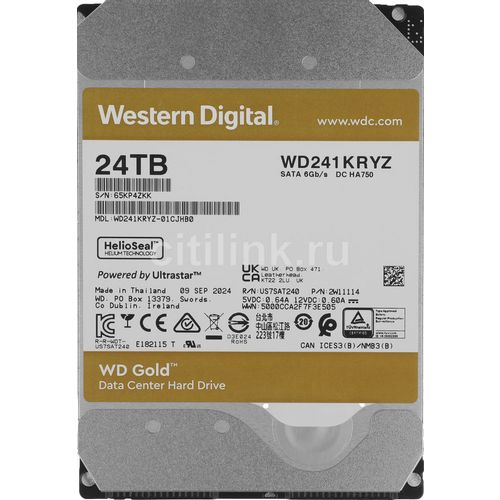 Жесткий диск WD Gold WD241KRYZ, 24ТБ, HDD, SATA III, 3.5"