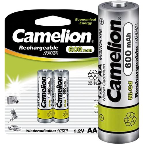 AA Аккумуляторная батарейка CAMELION NC-AA600BP2, 2 шт. 600мAч
