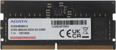 Оперативная память A-Data AD5S48008G-S DDR5 - 1x 8ГБ 4800МГц, для ноутбуков (SO-DIMM), Ret