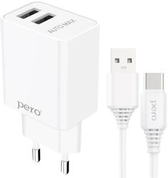 Изображение товара Сетевое зарядное устройство PERO ТС02 с 2xUSB-A и USB-C 10.5Вт белое Изображение товара Сетевое зарядное устройство PERO ТС02 с 2xUSB-A и USB-C 10.5Вт белое
