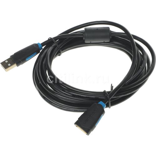 Кабель-удлинитель USB2.0 VENTION CBCBI, USB 2.0 A(m) (прямой) — USB 2.0 A (f) (прямой), GOLD , круглое, 3м, черный