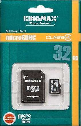 Флеш карта microSDHC 32Gb Class4 Kingmax + adapter
