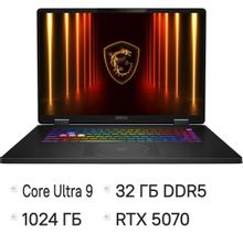 Изображение товара Ноутбук игровой MSI Crosshair 18 HX AI A2XWGKG-012US 18", 2025, IPS, Intel Core Ultra 9 275HX 2.7ГГц, 24-ядерный, 32ГБ DDR5, 1ТБ SSD,  NVIDIA GeForce  RTX 5070 для ноутбуков - 8 ГБ, Windows 11 Home, черный [9s7-184111-045]