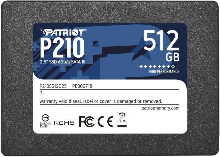 SSD накопитель Patriot P210 P210S512G25 512ГБ, 2.5", SATA III,  SATA