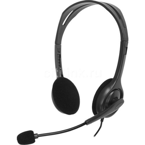 Гарнитура Logitech H111, для контактных центров, накладные, проводные, серый [981-000588]