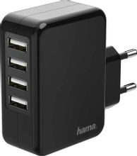 Изображение товара Сетевое зарядное устройство HAMA H-173676 4xUSB-A 24Вт черное